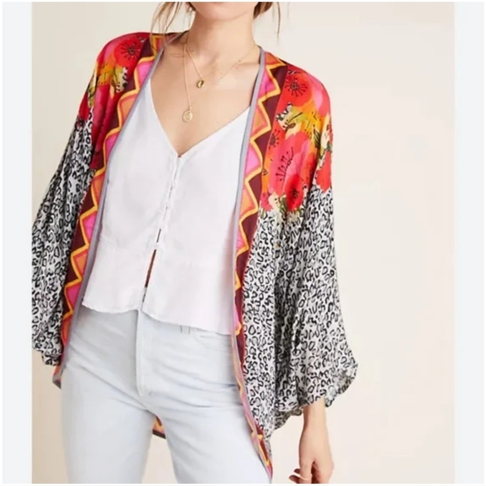 NWT Anthropologie BI^nk London Kimono Floral Animal Print One Size - Picture 2 of 8